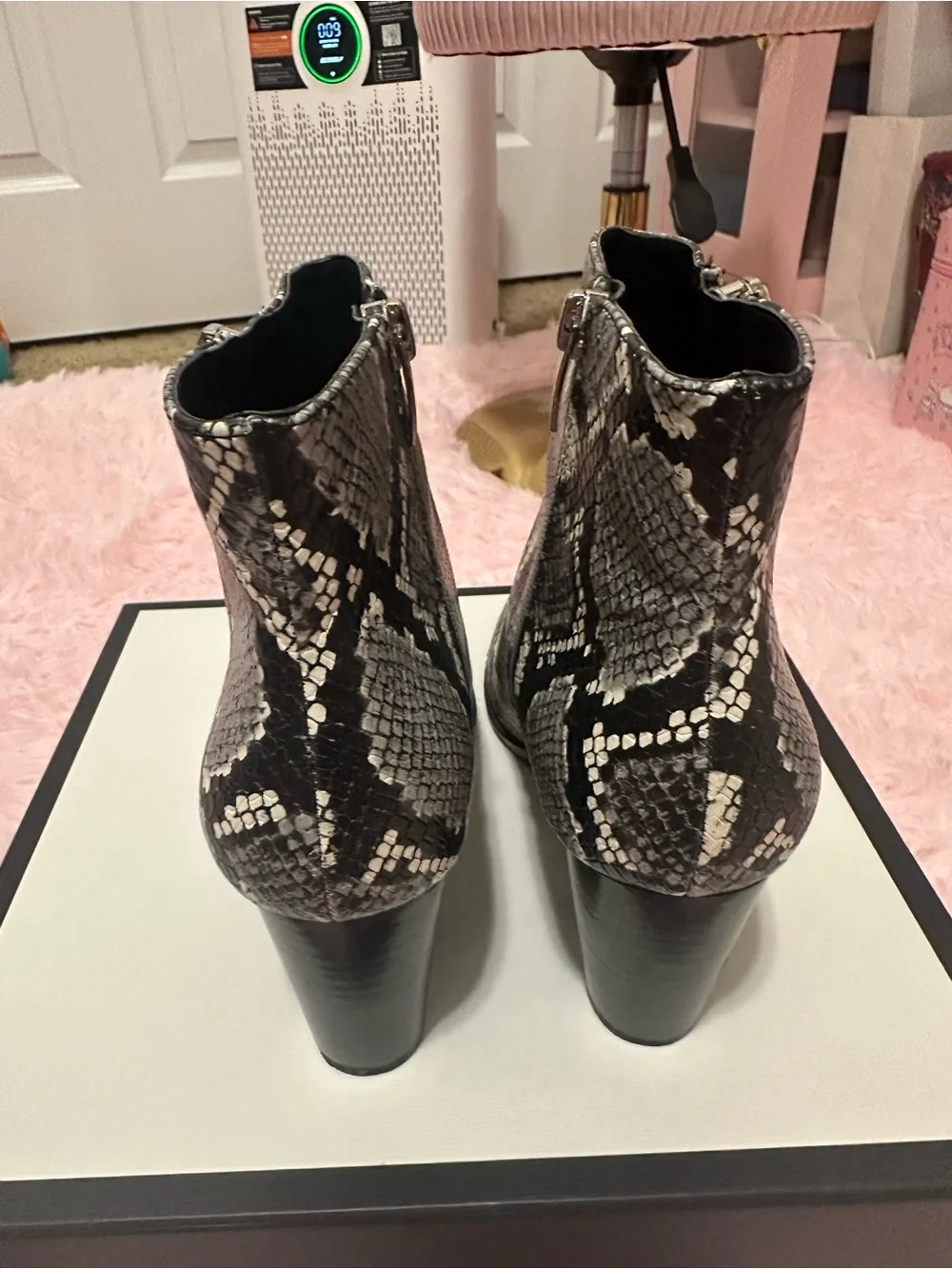 Nine West Black and Gray Snake-Print Ankle Booties